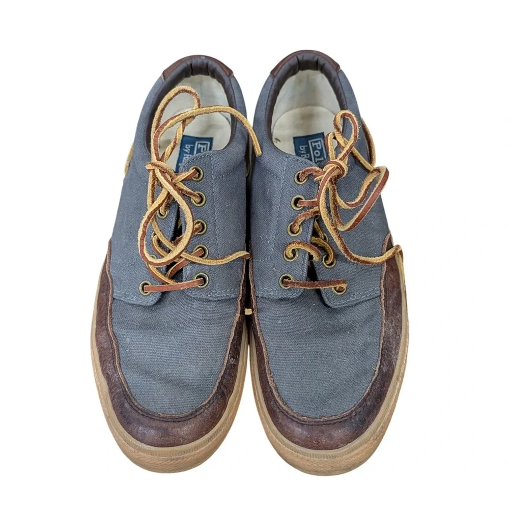 Polo Ralph Lauren Men's Vance Side Lace Blue Canvas Leather‎ Boat Shoes- 8